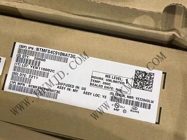 【分銷(xiāo)功率MOSFET】 ON NTMFS4C910NAT3G 單 N 溝道，30V，52A，5.8mΩ