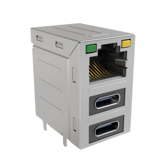 安費諾模塊化連接器 RJE36188344CH 堆疊 RJ45，2 個 USB Type C，帶 LED G/Y