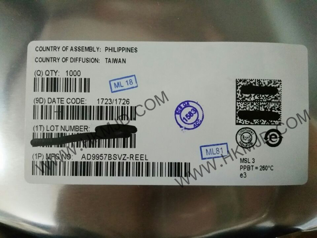 ADI AD9957BSVZ 1 GSPS正交數(shù)字升頻器，帶18位I/Q數(shù)據(jù)通道和14位DAC