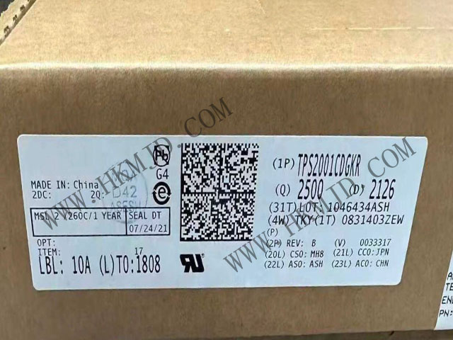 【限流配電開關】TPS2001CDGKR 2A 負載、4.5-5.5V、72mΩ USB 電源開關
